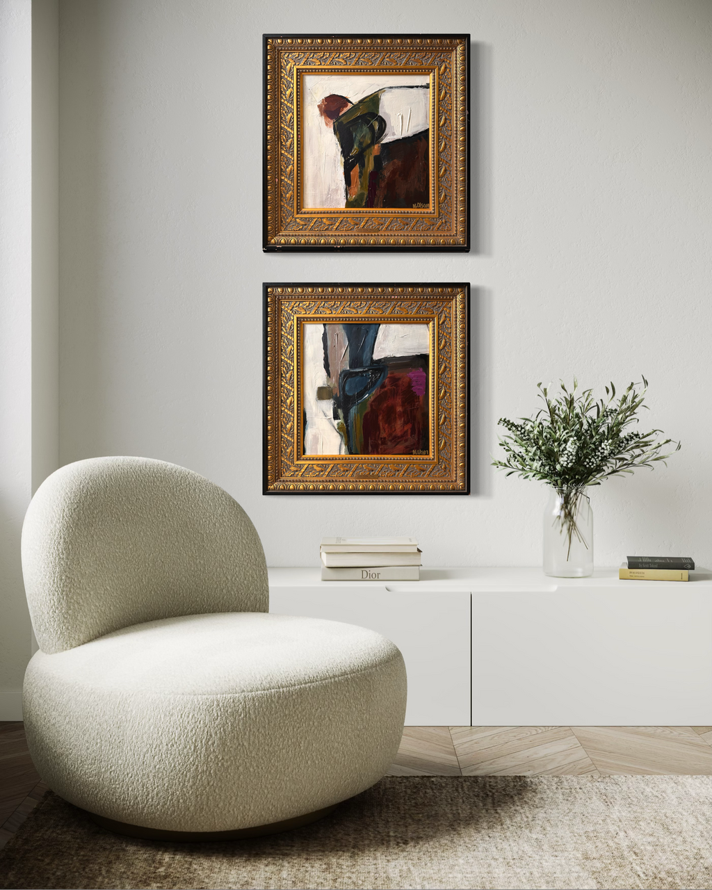 Original Art by Micha Olson, "Gilded Reverie" Diptych Set